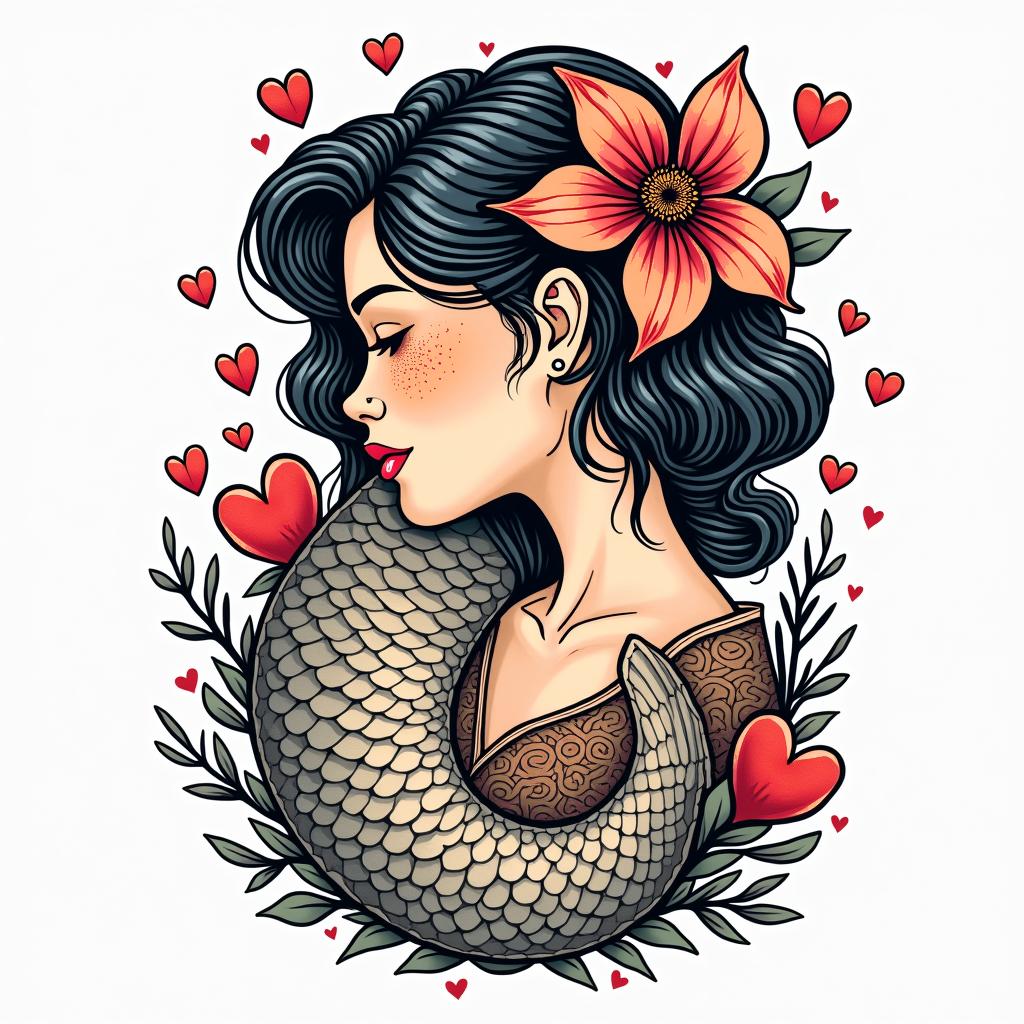 Mother, religious trauma, late lesbian, sensitive, fun, free pisces, words of affirmation,
affectionate, fun and deepin pop art style tattoo, featuring bold and vibrant colors, exaggerated outlines, iconic imagery, inspired by comic books and speech bubbles, comic book characters, retro pop culture