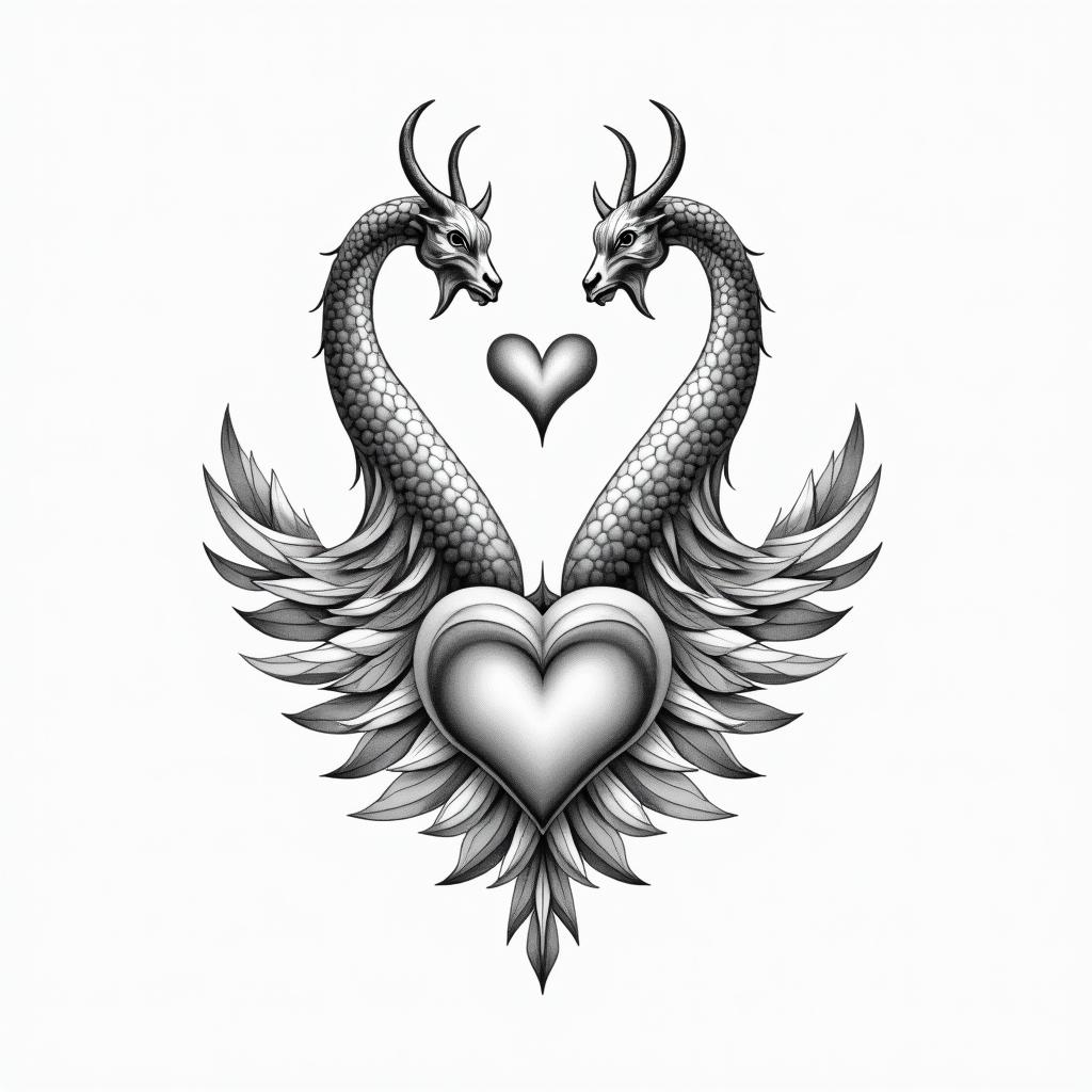 Taurus and Scorpio mixin Modest style tattoo, featuring soft, delicate line work with simple and meaningful symbols, gentle waves, a heart, evoking a sense of serenity and grace,