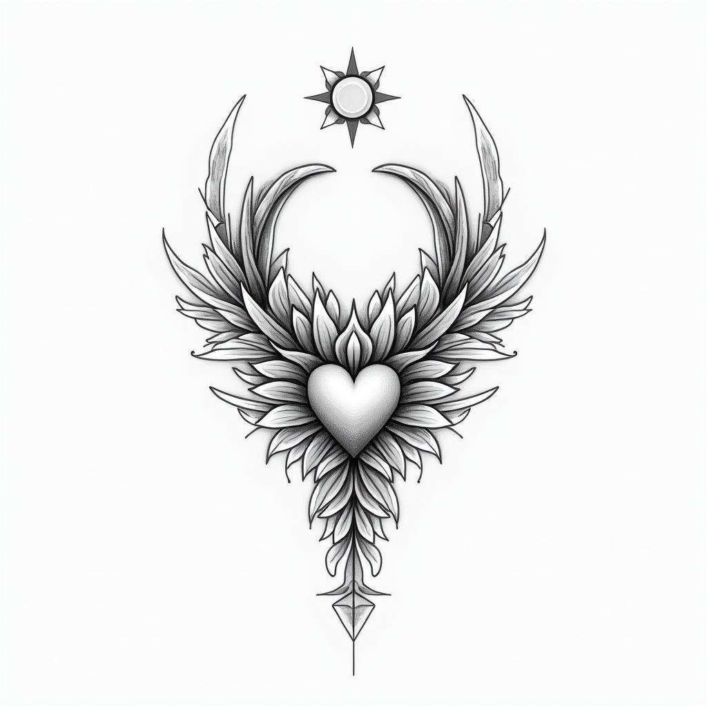 Taurus and Scorpio mixin Modest style tattoo, featuring soft, delicate line work with simple and meaningful symbols, gentle waves, a heart, evoking a sense of serenity and grace, - Variation 3