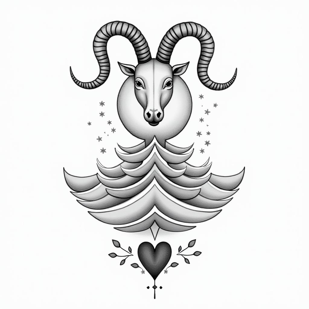 Taurus and Scorpio mixin Modest style tattoo, featuring soft, delicate line work with simple and meaningful symbols, gentle waves, a heart, evoking a sense of serenity and grace, - Variation 2