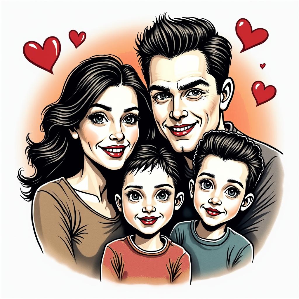 3 children, marriedin pop art style tattoo, featuring bold and vibrant colors, exaggerated outlines, iconic imagery, inspired by comic books and speech bubbles, comic book characters, retro pop culture