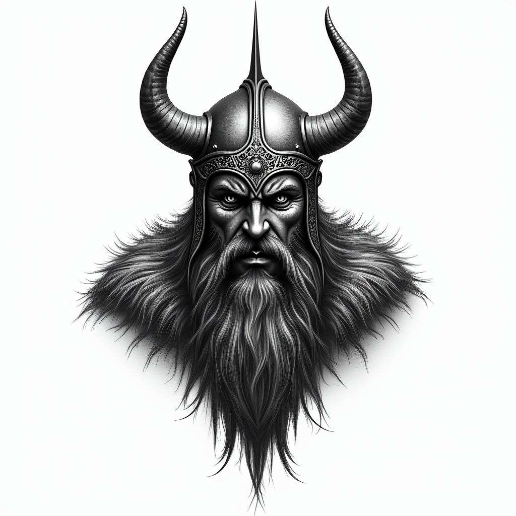 Fierce Viking with intricate helmet designhigly detailed tattoo - Variation 8