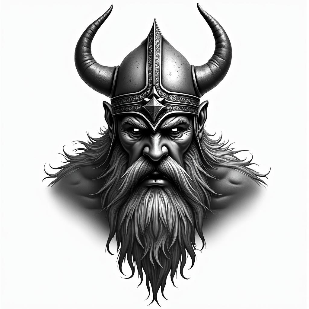 Fierce Viking with intricate helmet designhigly detailed tattoo - Variation 5