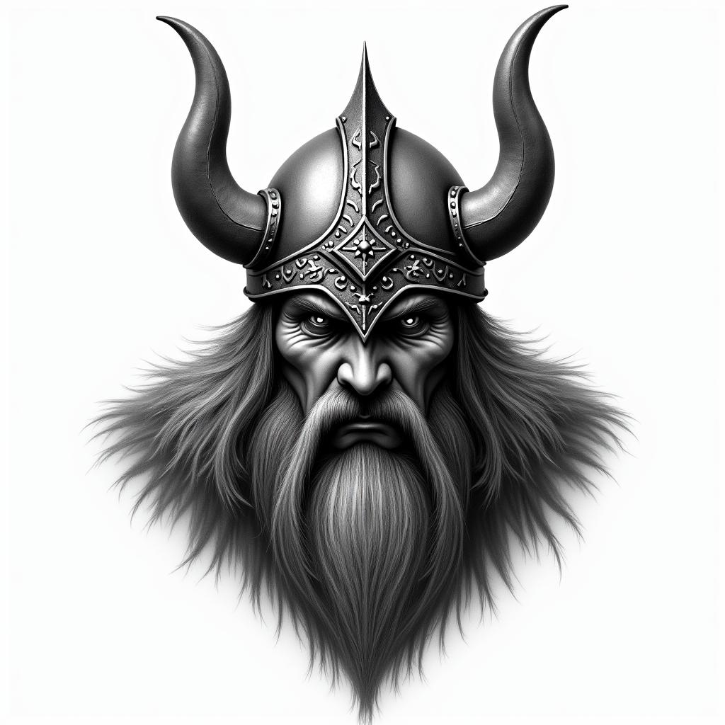 Fierce Viking with intricate helmet designhigly detailed tattoo - Variation 3