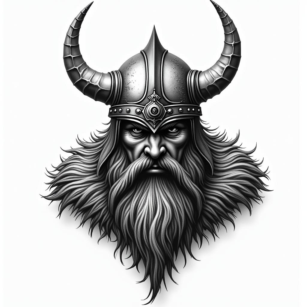 Fierce Viking with intricate helmet designhigly detailed tattoo