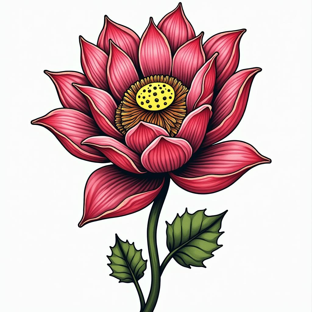 Photographer, birth photographer, lotus flowerin pop art style tattoo, featuring bold and vibrant colors, exaggerated outlines, iconic imagery, inspired by comic books and speech bubbles, comic book characters, retro pop culture - Variation 3