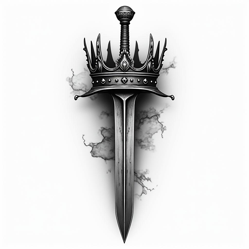 An crown whit a sword true ithigly detailed tattoo - Variation 3