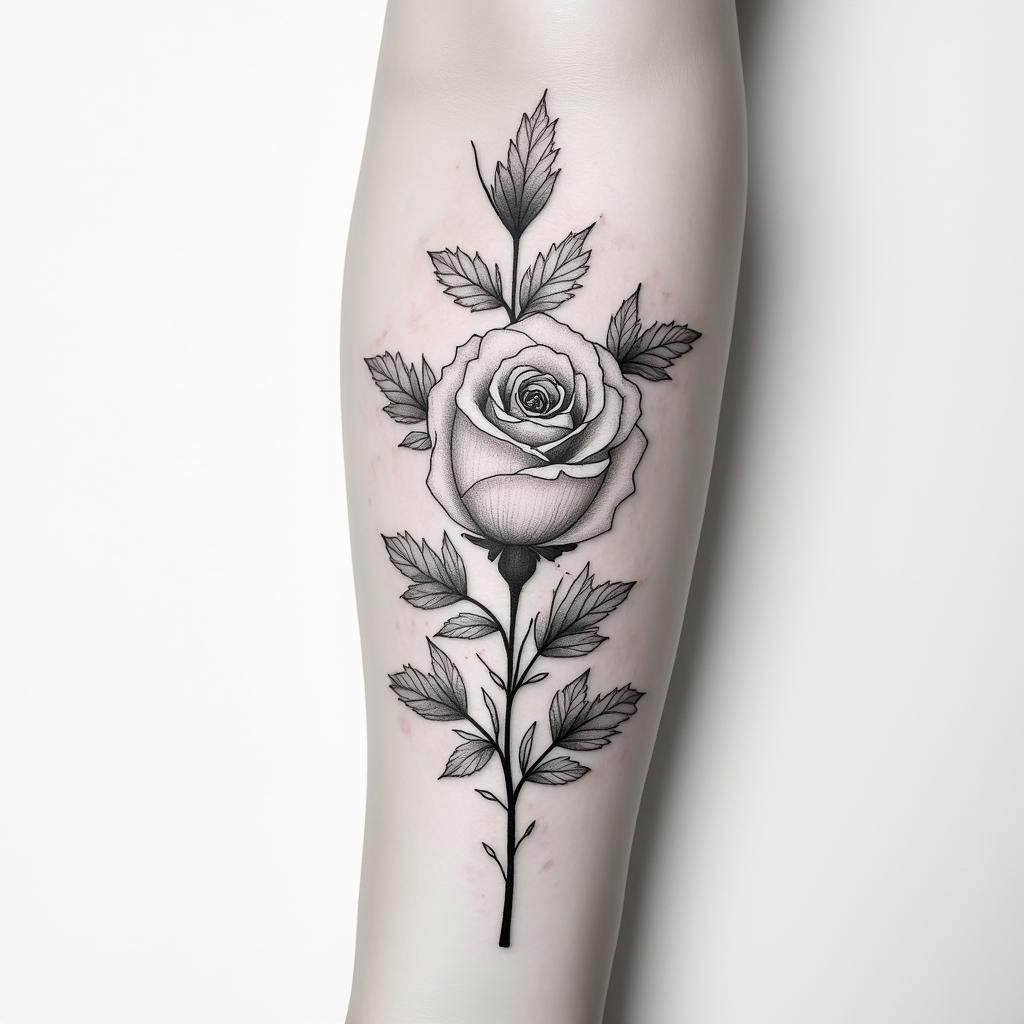Forearm tattoo. With roses of different sizes but not too big. Thin lines, it's for a woman's arm.in Modest style tattoo, featuring soft, delicate line work with simple and meaningful symbols, gentle waves, a heart, evoking a sense of serenity and grace, - Variation 2
