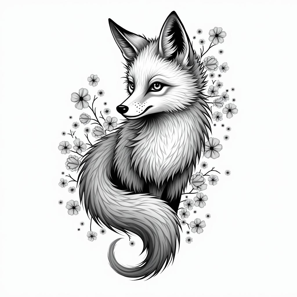 Foxin japanese style tattoo, detailed tattoo, traditional japanese culture tattoo, mythology, 8k - Variation 4