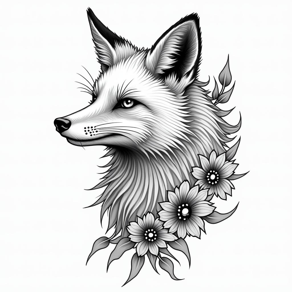 Foxin japanese style tattoo, detailed tattoo, traditional japanese culture tattoo, mythology, 8k - Variation 3