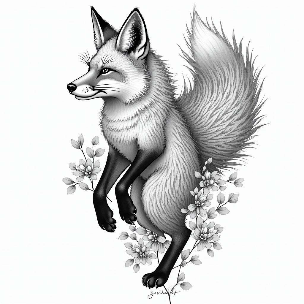 Foxin japanese style tattoo, detailed tattoo, traditional japanese culture tattoo, mythology, 8k - Variation 2