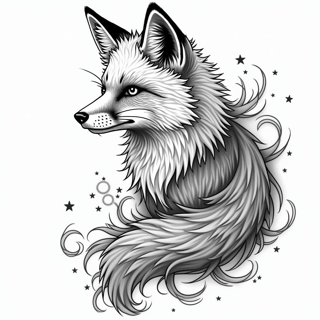 Foxin japanese style tattoo, detailed tattoo, traditional japanese culture tattoo, mythology, 8k