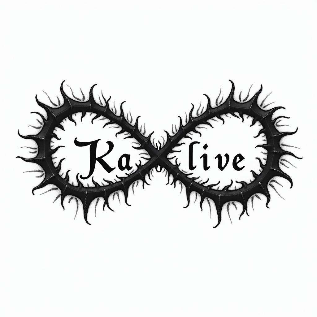 Names in the shape of infinity Haley, Gabrielle, Kal-El, Arthurtext-based tattoo, gothic font ultra-realistic, perfectly placed, high-quality font design, photo-realistic shading, 8k, high quality, finely detailed typography - Variation 3