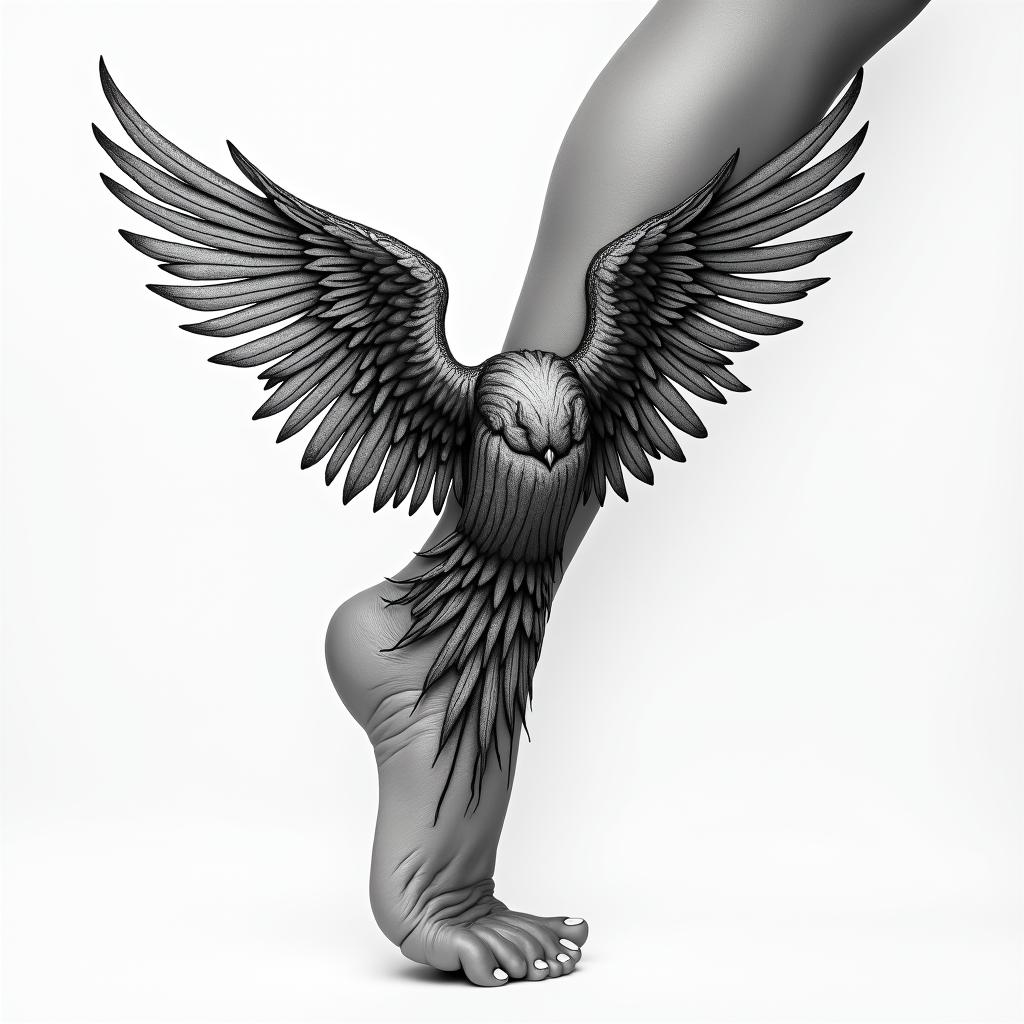 Wing tattoo on ankle/leghigly detailed tattoo - Variation 12