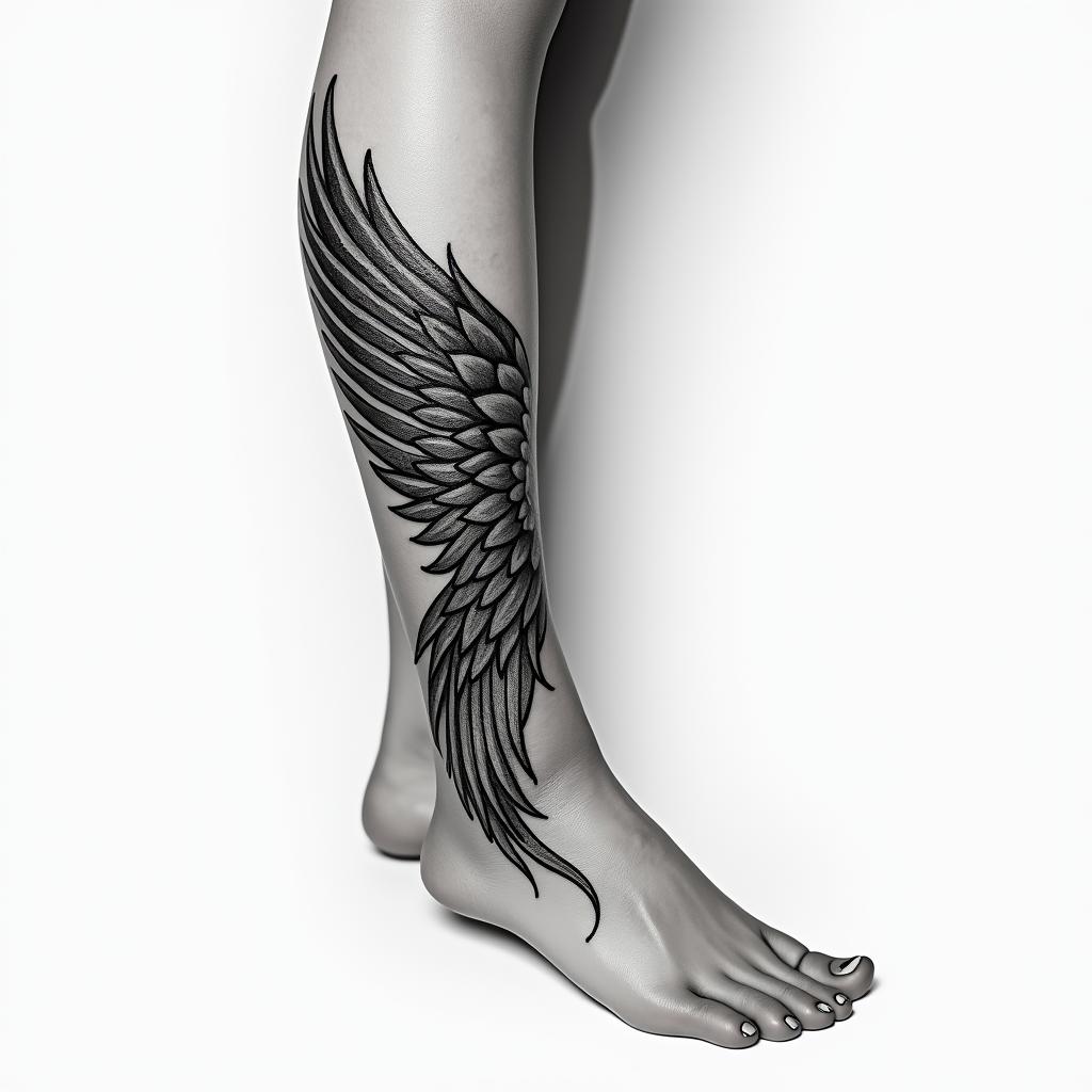 Wing tattoo on ankle/leghigly detailed tattoo - Variation 10