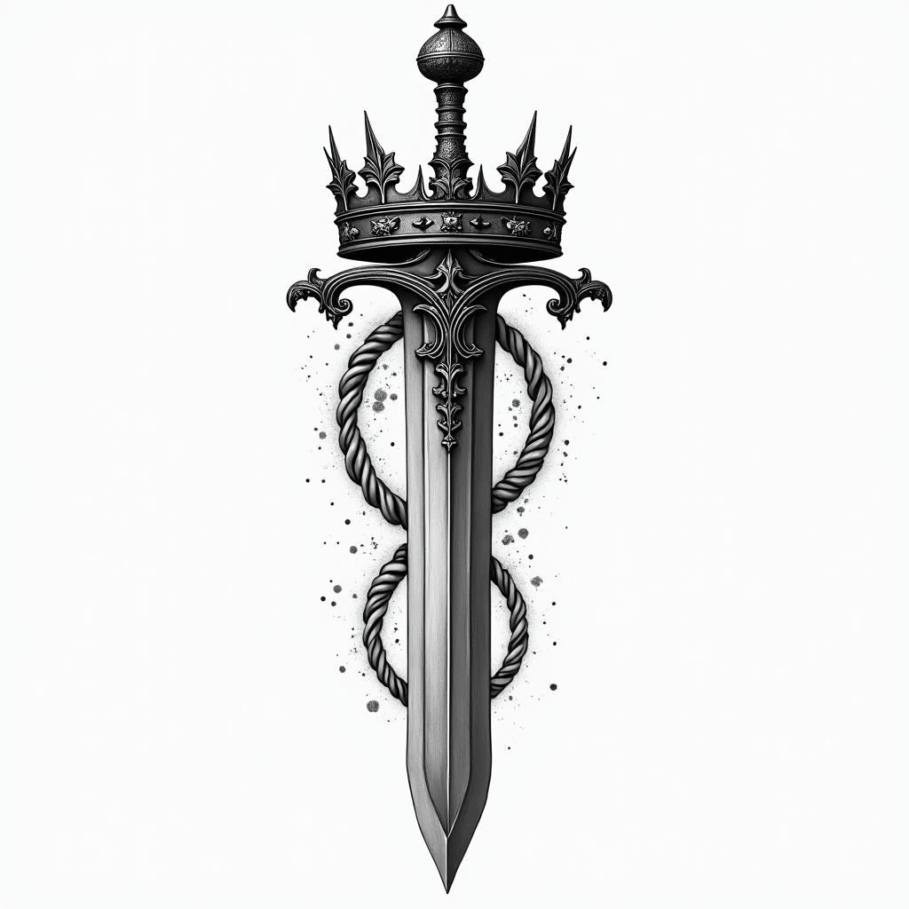 A crown 👑 whit a sword trhu ithigly detailed tattoo - Variation 6