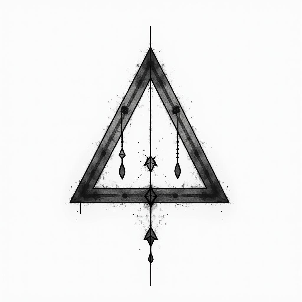 Simple triangle with a line throughin bohemian style tattoo, 8k