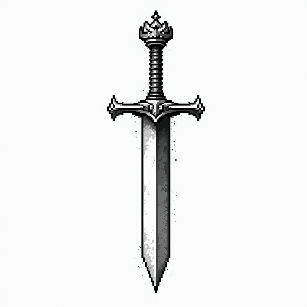 A crown 👑 whit a sword trhu itin 8-bit tattoo style, minimalistic pixel style tattoo, pixel art with simplified shapes and retro gaming visuals, inspired by 8-bit pixel based detailing - Variation 3