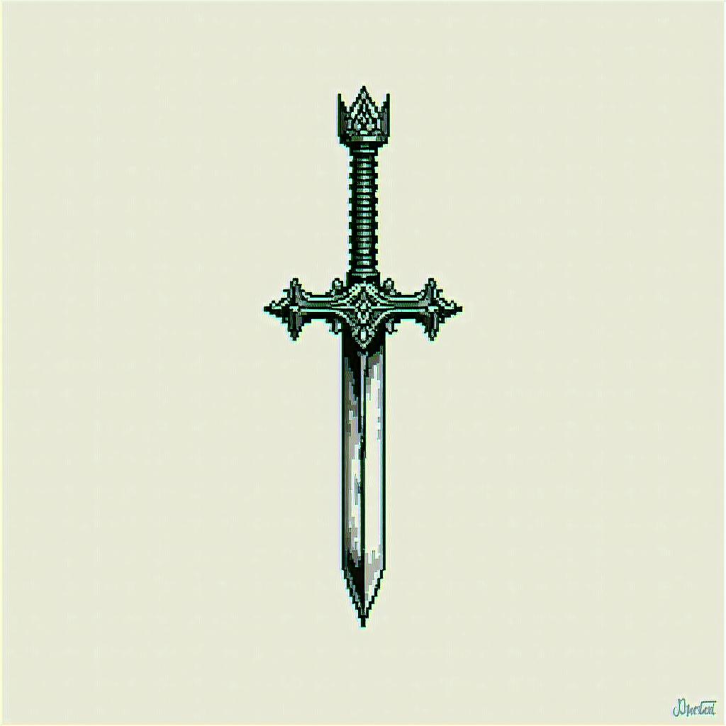 A crown 👑 whit a sword trhu itin 8-bit tattoo style, minimalistic pixel style tattoo, pixel art with simplified shapes and retro gaming visuals, inspired by 8-bit pixel based detailing - Variation 2