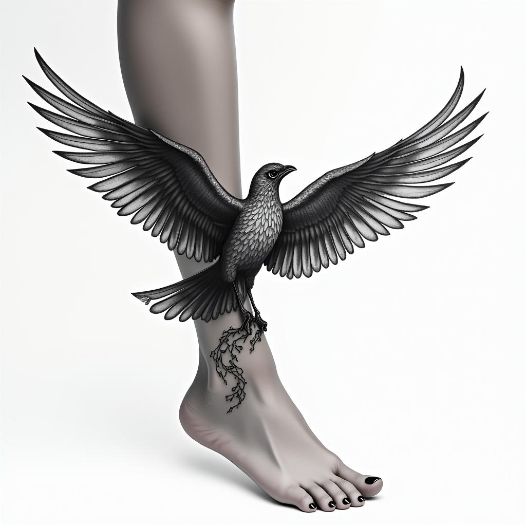 Wing tattoo on ankle/leghigly detailed tattoo - Variation 8