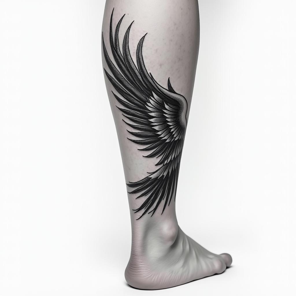 Wing tattoo on ankle/leghigly detailed tattoo - Variation 7