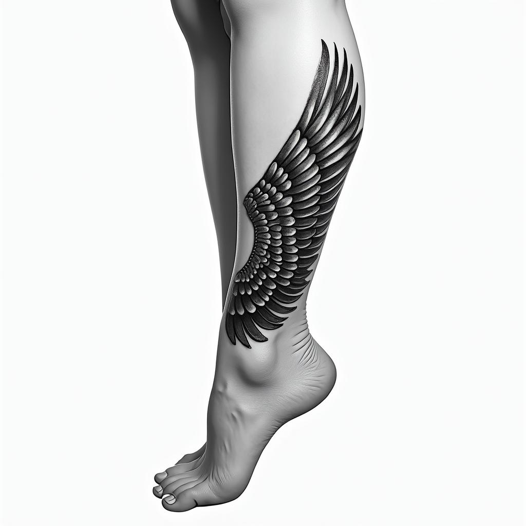 Wing tattoo on ankle/leghigly detailed tattoo