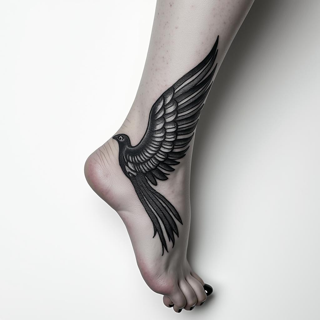 Wing tattoo on ankle/leghigly detailed tattoo - Variation 2