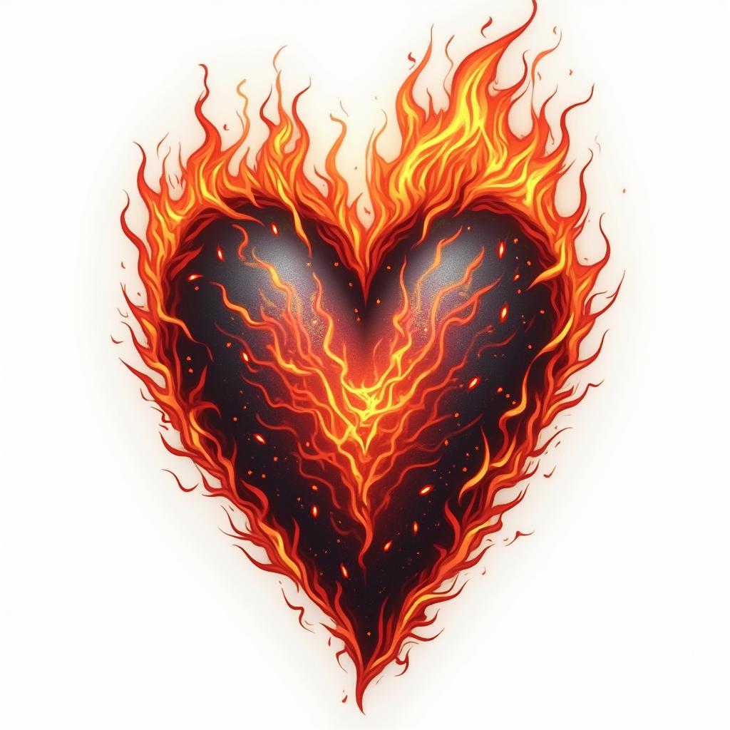 Fire Brigade Heartin flame tattoo style showcasing fiery elements with dynamic flame patterns, glowing effect of flames, natural colors - Variation 4