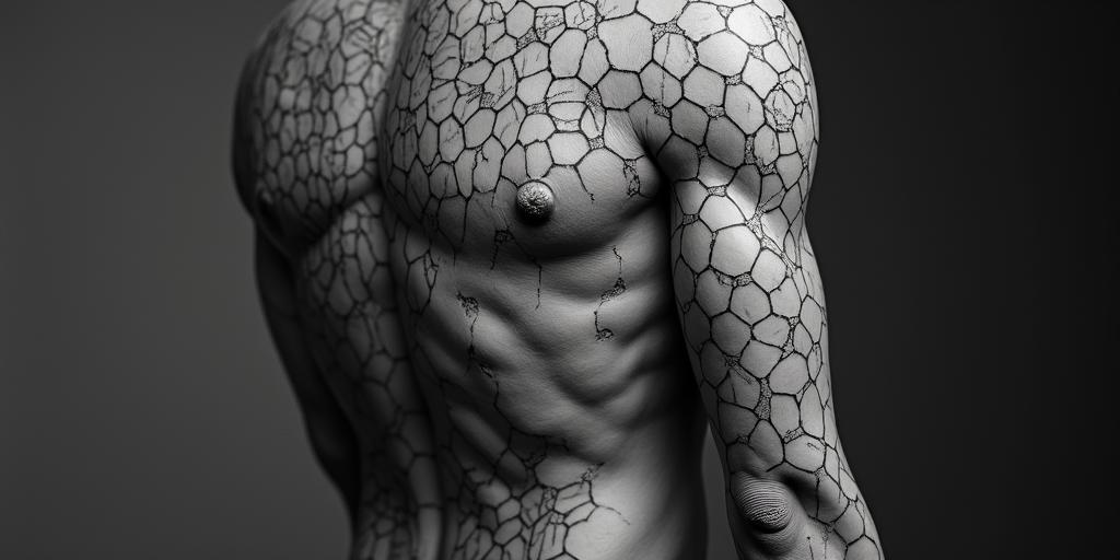 Greek mythology statue of Asclepius and Thanatos. in geometric style tattoo, blending hexagons, mandala-inspired patterns, symmetrical and fractal design, clean lines, sharp angles - Variation 2