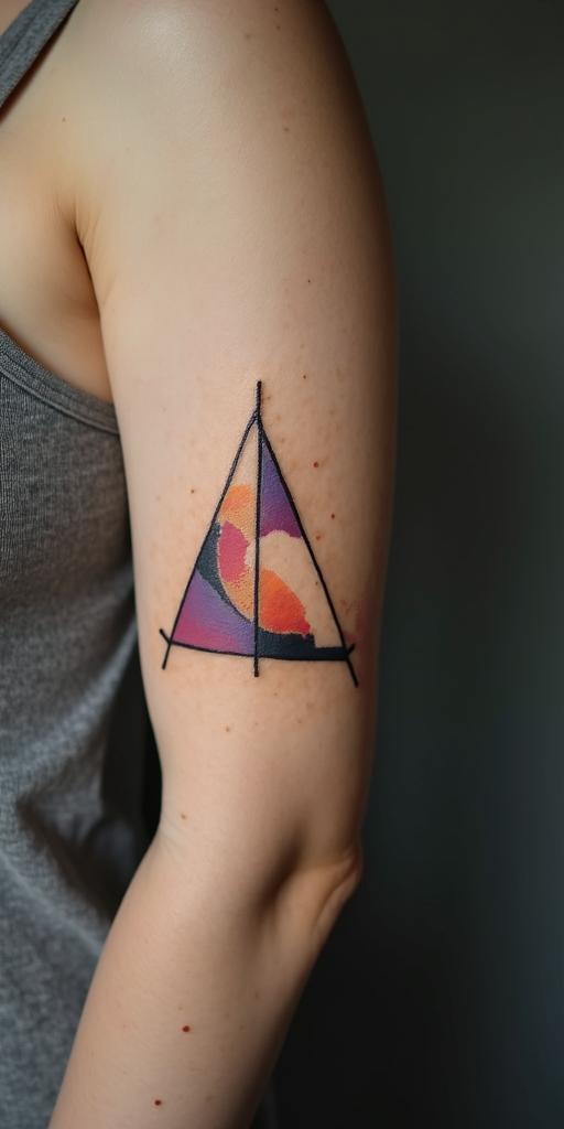 A tattoo that expresses the struggle to be better every day.in minimalist style tattoo, featuring simple shapes and fine lines, with minimal shading and details, tiny triangles, creating a sense of balance and harmony - Variation 8