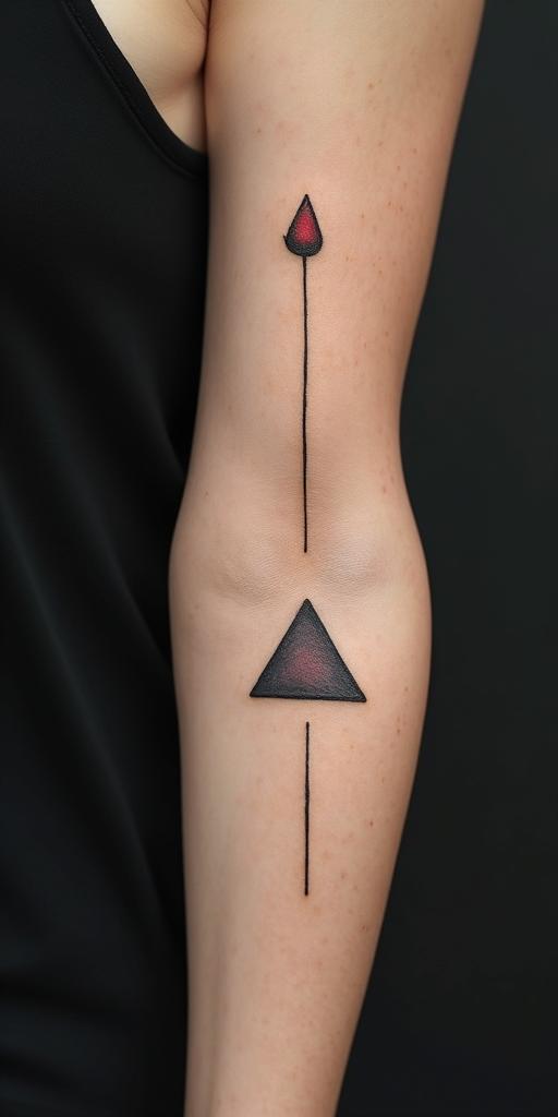 A tattoo that expresses the struggle to be better every day.in minimalist style tattoo, featuring simple shapes and fine lines, with minimal shading and details, tiny triangles, creating a sense of balance and harmony - Variation 7
