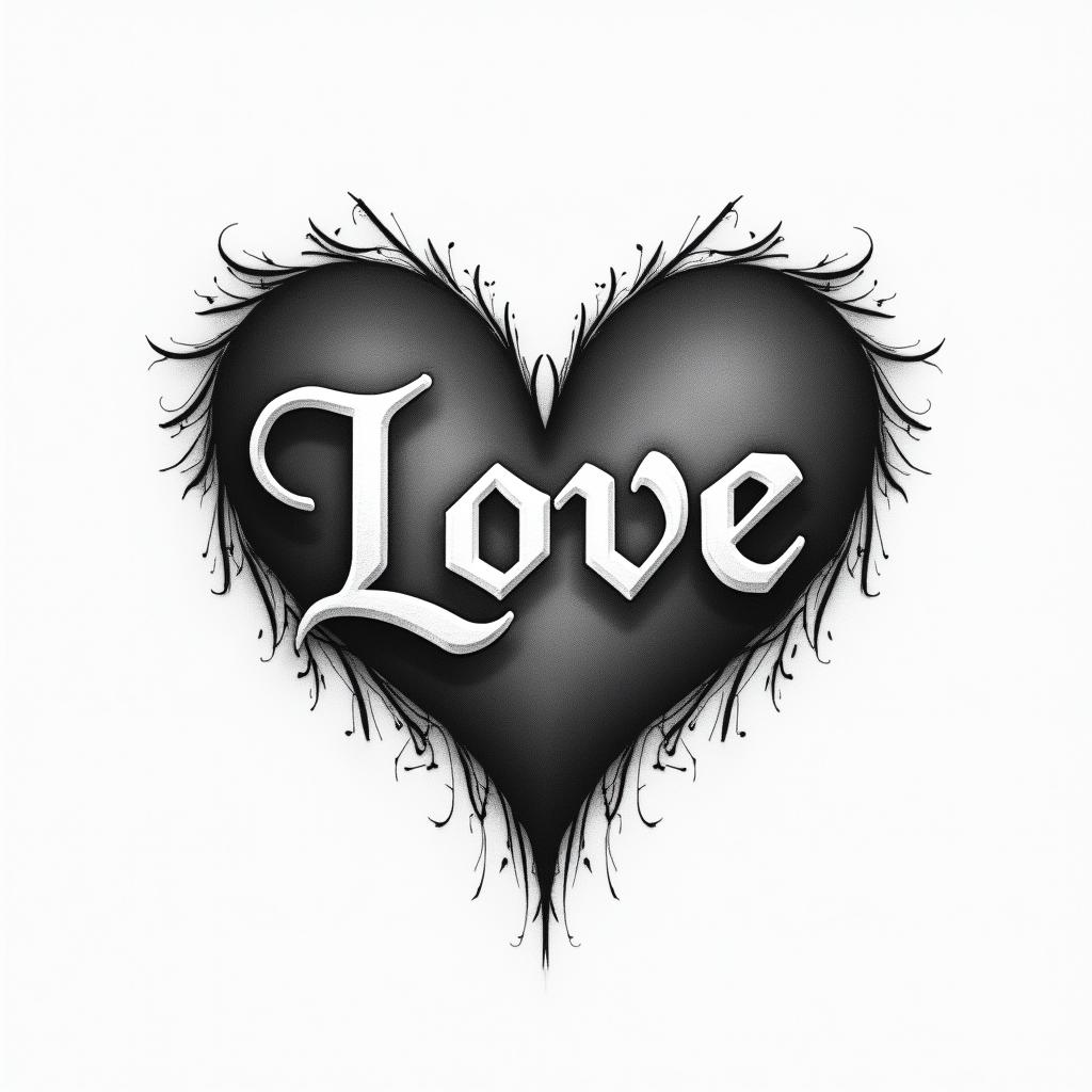 Lovetext-based tattoo, gothic font ultra-realistic, perfectly placed, high-quality font design, photo-realistic shading, 8k, high quality, finely detailed typography