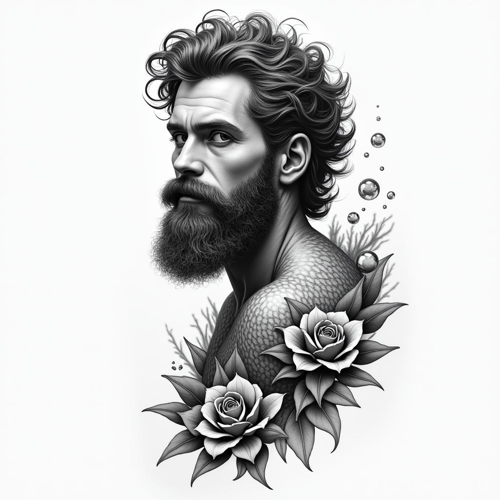 Aquarius, Wuppertal, malehigly detailed tattoo - Variation 3