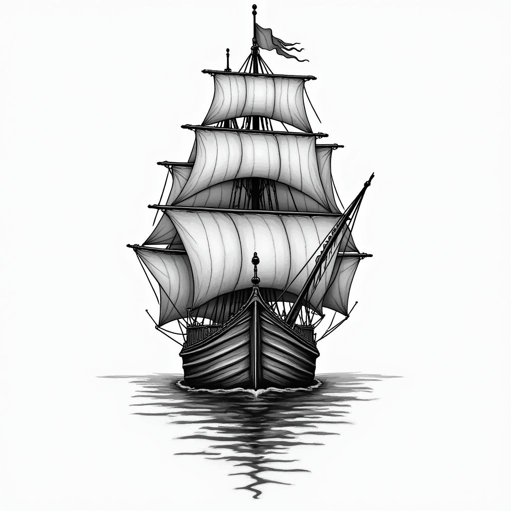 American traditional ship higly detailed tattoo