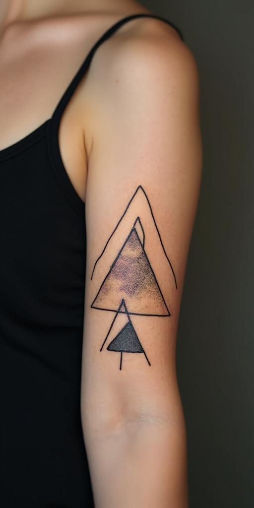 A tattoo that expresses the struggle to be better every day.in minimalist style tattoo, featuring simple shapes and fine lines, with minimal shading and details, tiny triangles, creating a sense of balance and harmony - Variation 3