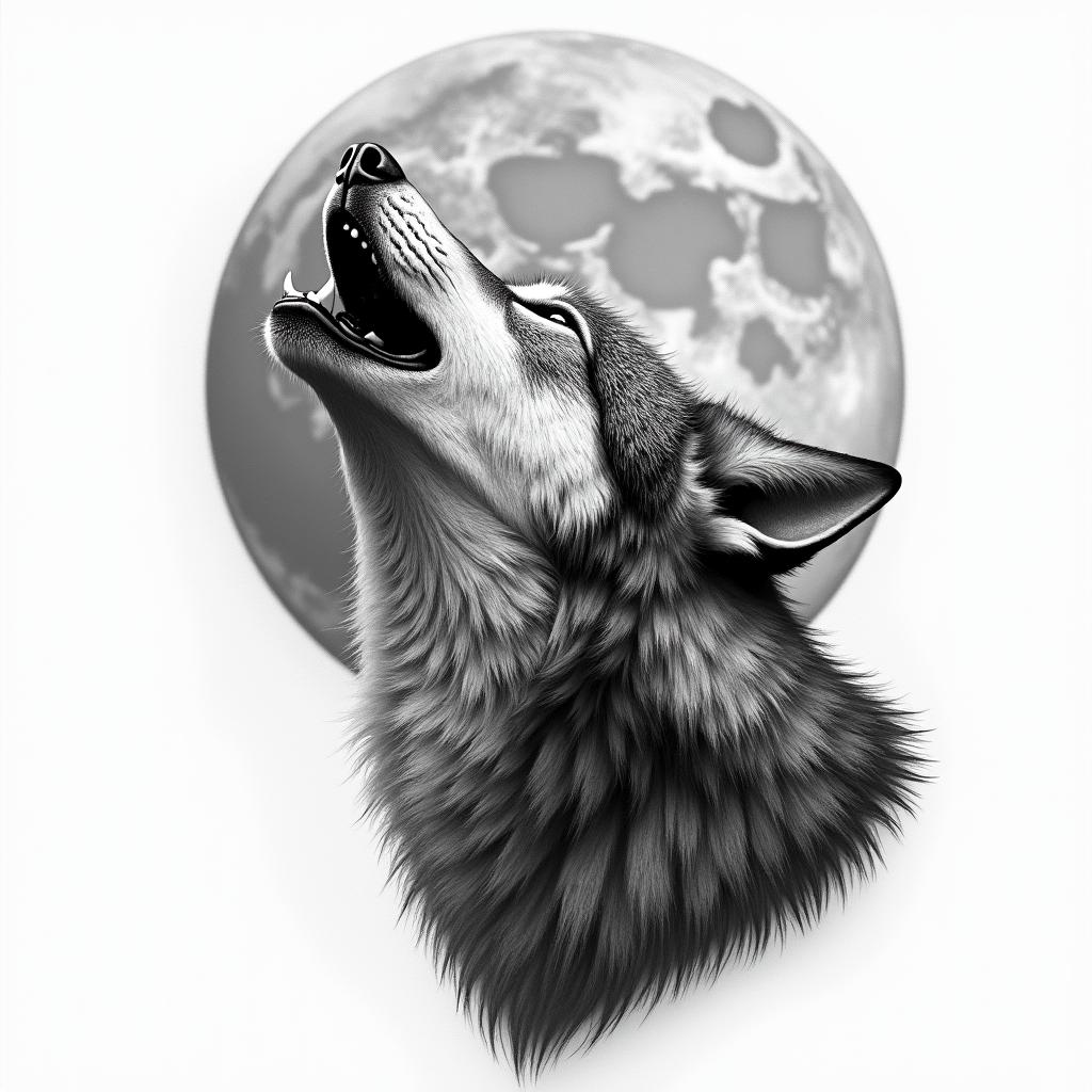 Howling wolf under a full moonhigly detailed tattoo - Variation 3