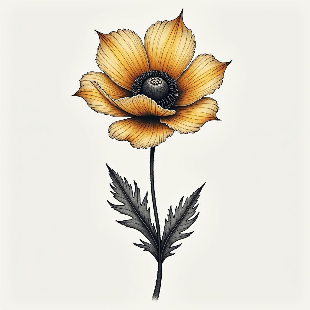 Tiny golden poppy behind-the-ear tattoohigly detailed tattoo - Variation 3