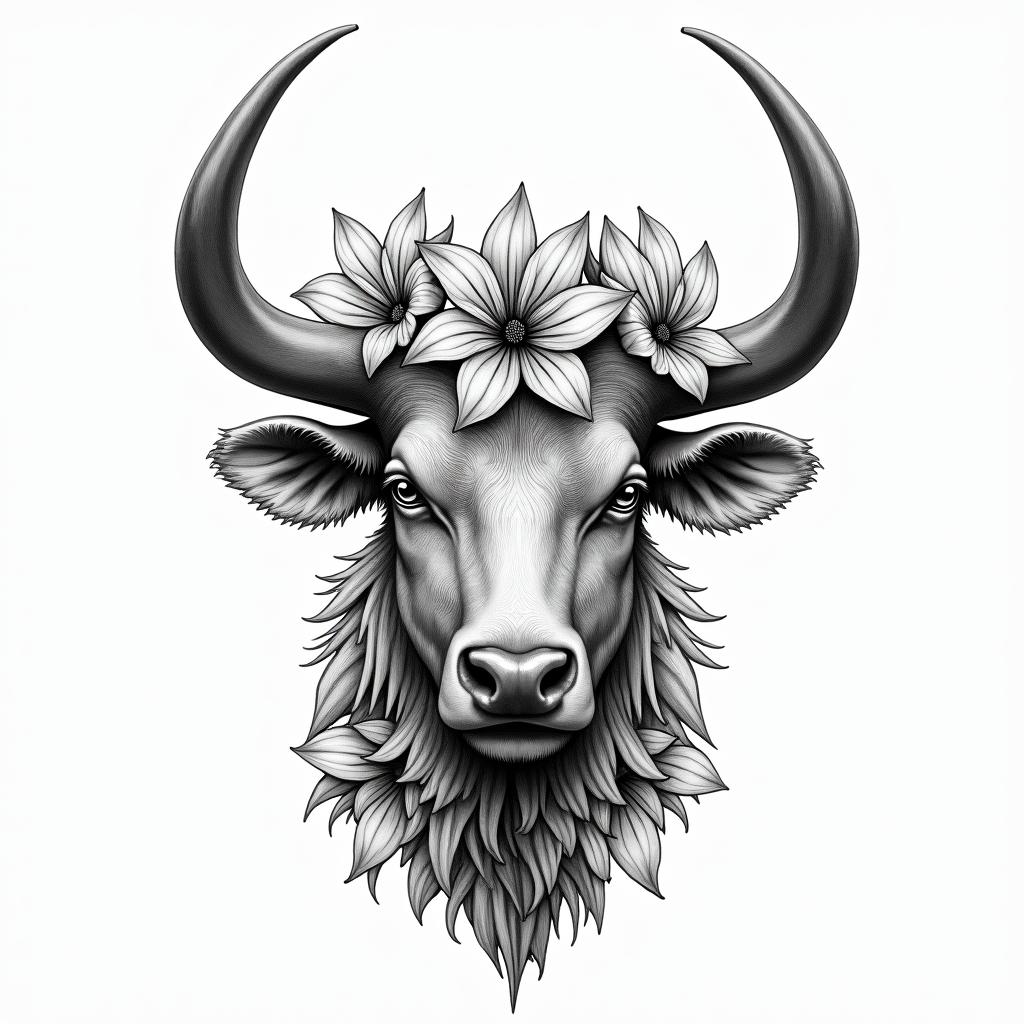 Taurus symbol not the bull. With color. Add some Lilly of the valley into the tattoo. Also the Taurus consolation.in bohemian style tattoo, 8k - Variation 4
