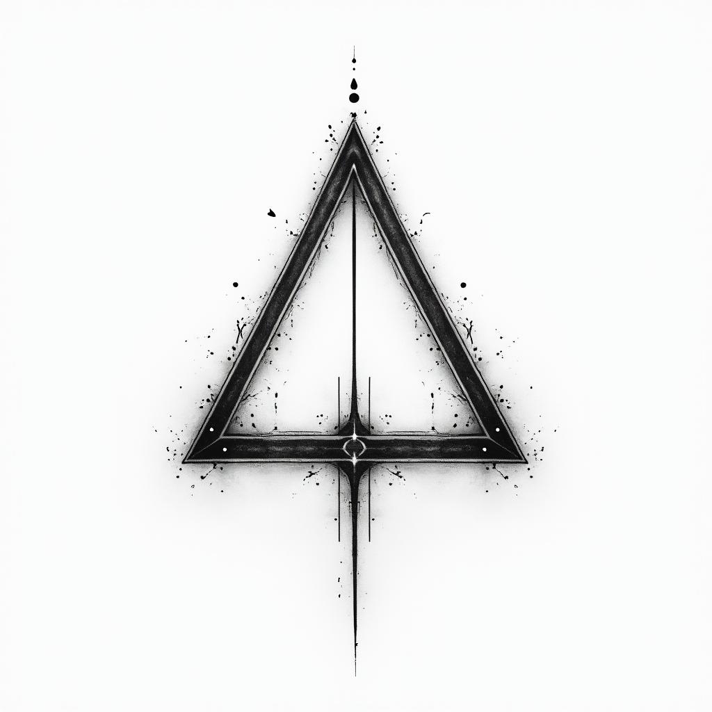 Simple triangle with a line through itin bohemian style tattoo, 8k - Variation 3