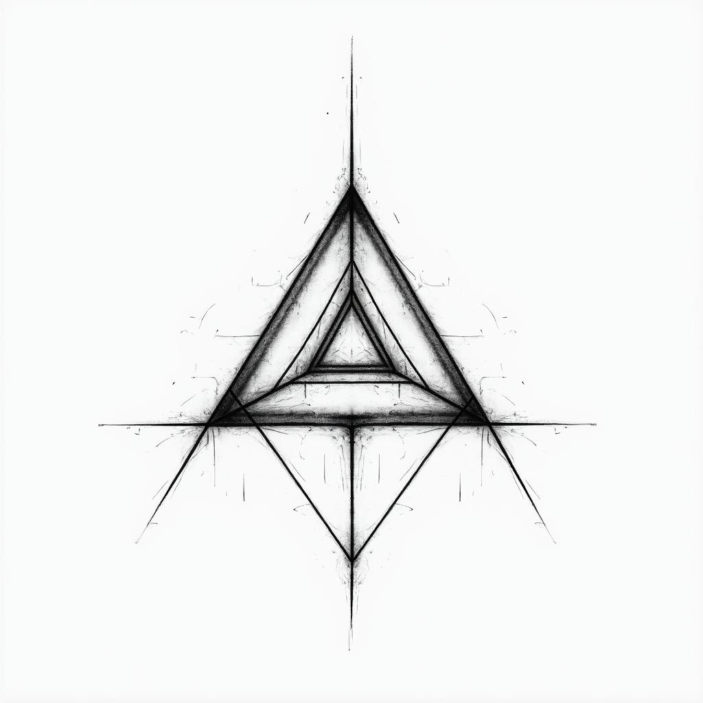 Simple triangle with a line through itin bohemian style tattoo, 8k - Variation 2