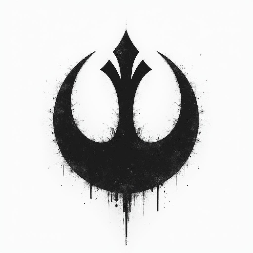 Rebel alliance symbol from star wars
3" approx
sketchy look to it
black and grey
include star wars imagery but not in a way that overwhelms the rebel alliance symbol
not generic - feel free to be unique
make it a little more feminine / beautiful
take that first one and let's work on it
look at the notes above
in authentic tattoo style, incorporating traditional modifications, bold black outlines, solid color fills, featuring classic authentic elements