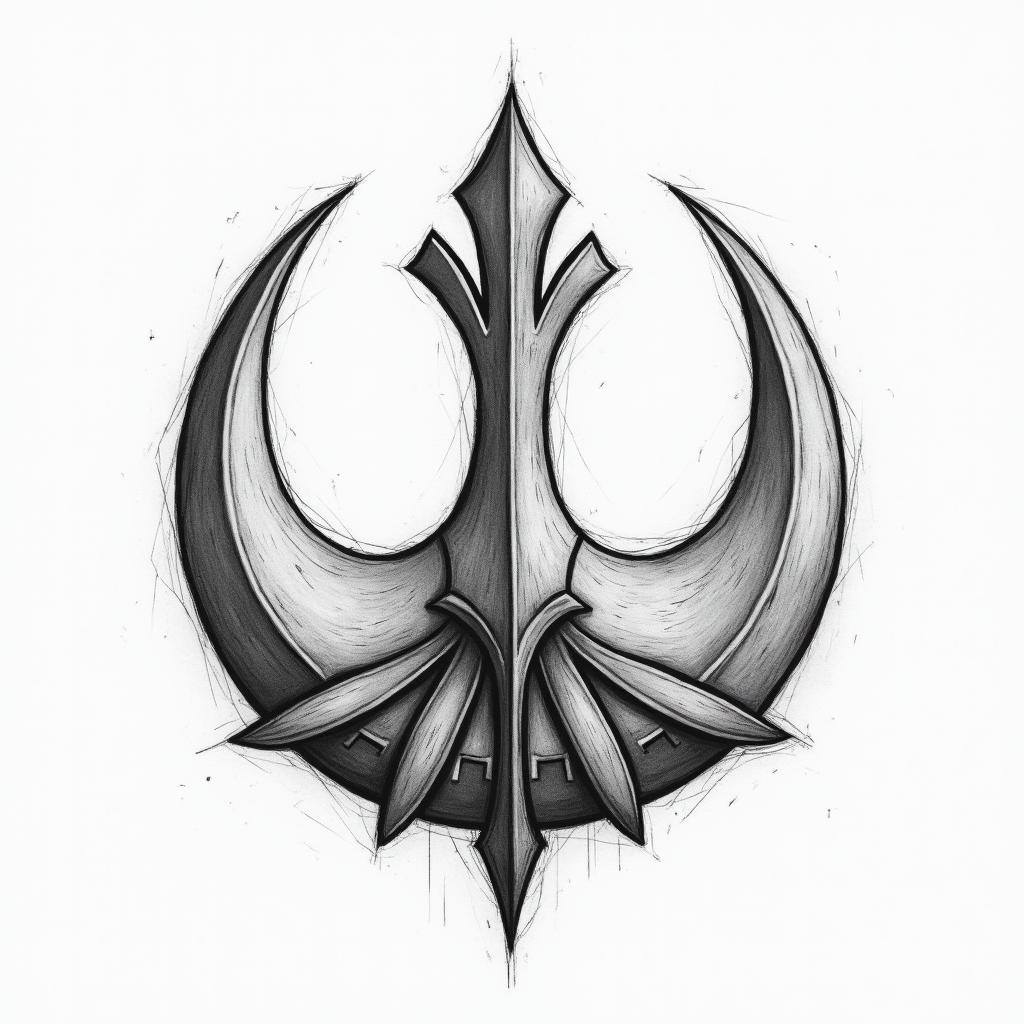 Rebel alliance symbol from star wars
3" approx
sketchy look to it
black and grey
include star wars imagery but not in a way that overwhelms the rebel alliance symbol
not generic - feel free to be unique
make it a little more feminine / beautiful
take that first one and let's work on it
look at the notes above
in authentic tattoo style, incorporating traditional modifications, bold black outlines, solid color fills, featuring classic authentic elements - Variation 3