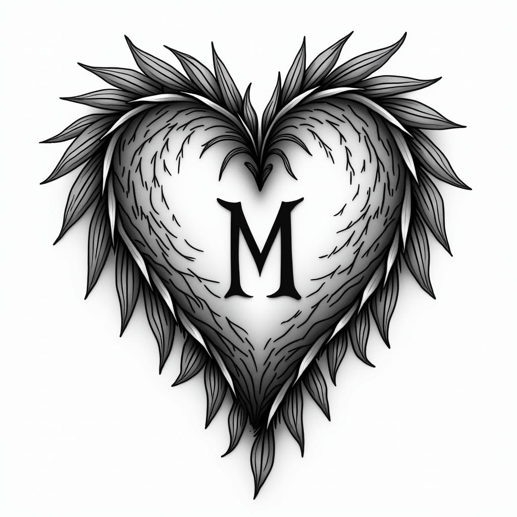 Heart with initials AMhigly detailed tattoo