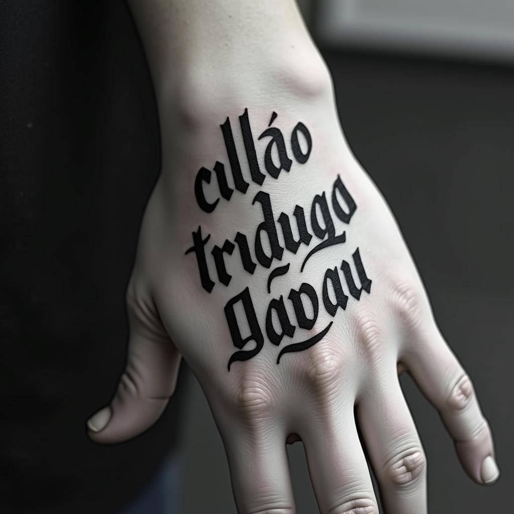 FOFtext-based tattoo, gothic font ultra-realistic, perfectly placed, high-quality font design, photo-realistic shading, 8k, high quality, finely detailed typography