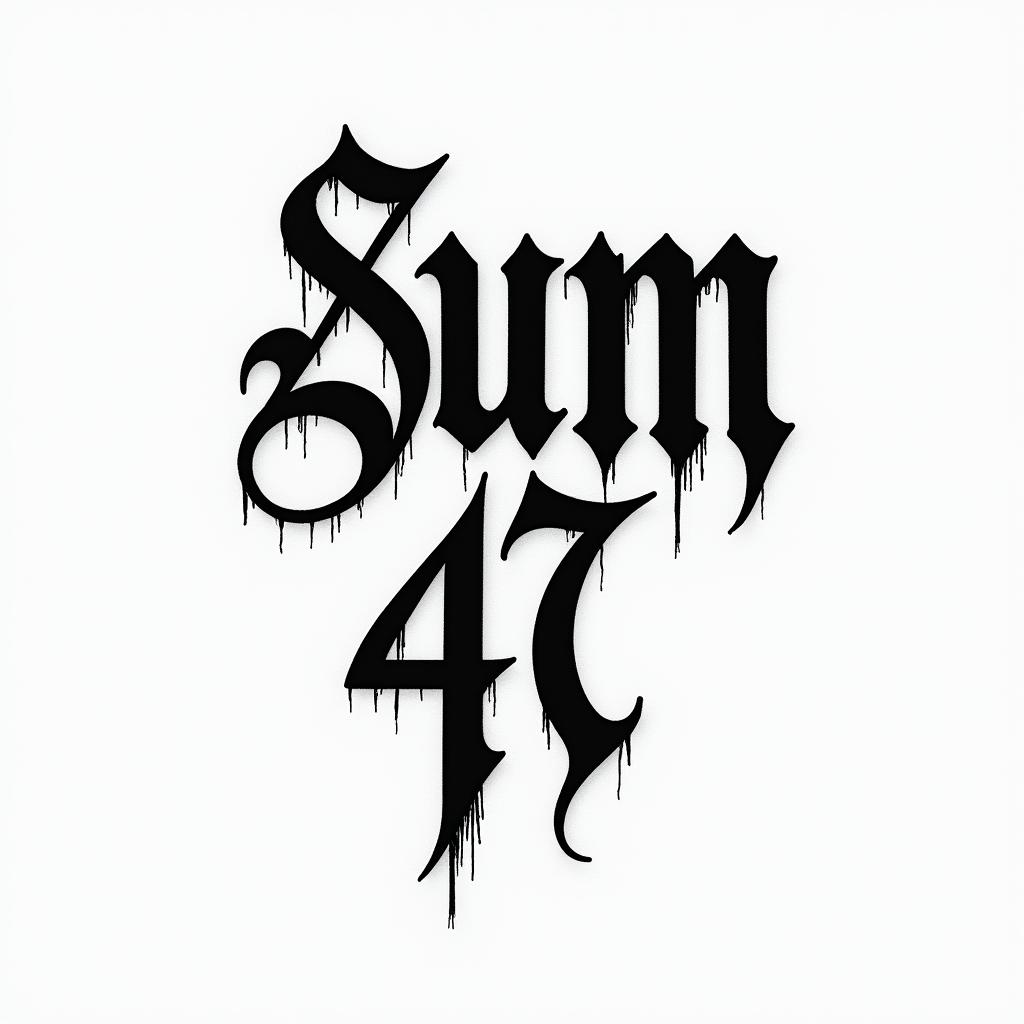 Sum 41text-based tattoo, gothic font ultra-realistic, perfectly placed, high-quality font design, photo-realistic shading, 8k, high quality, finely detailed typography