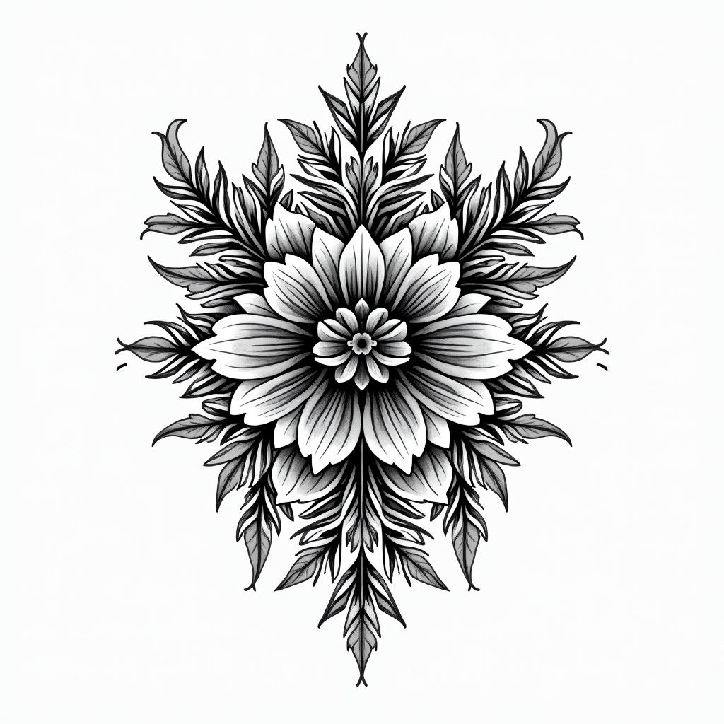 Bird cage cottage corein ornamental tattoo style, featuring intricate symmetrical patterns and floral designs, showcasing highly detailed line work and geometric shapes, creating a sense of elegance and balance - Variation 4