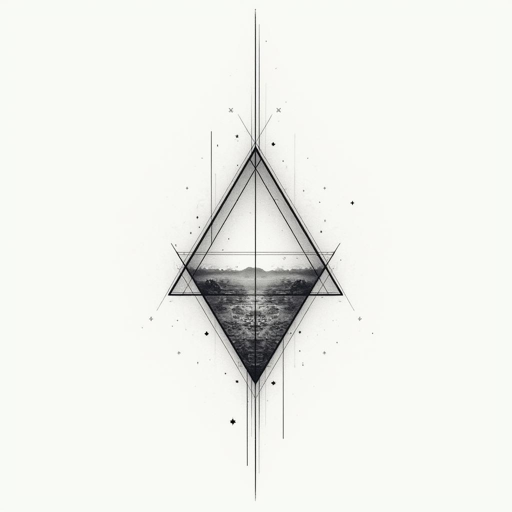 Something related to my deceased brother with the theme was surveyor.in minimalist style tattoo, featuring simple shapes and fine lines, with minimal shading and details, tiny triangles, creating a sense of balance and harmony - Variation 3