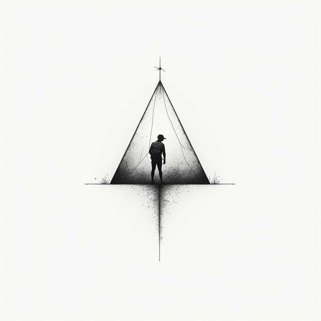 Something related to my deceased brother with the theme was surveyor.in minimalist style tattoo, featuring simple shapes and fine lines, with minimal shading and details, tiny triangles, creating a sense of balance and harmony - Variation 2