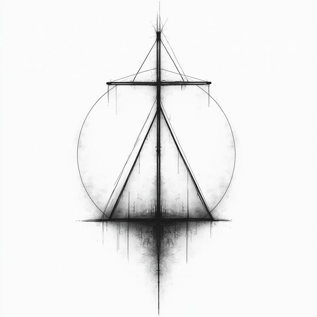 Something related to my deceased brother with the theme was surveyor.in minimalist style tattoo, featuring simple shapes and fine lines, with minimal shading and details, tiny triangles, creating a sense of balance and harmony