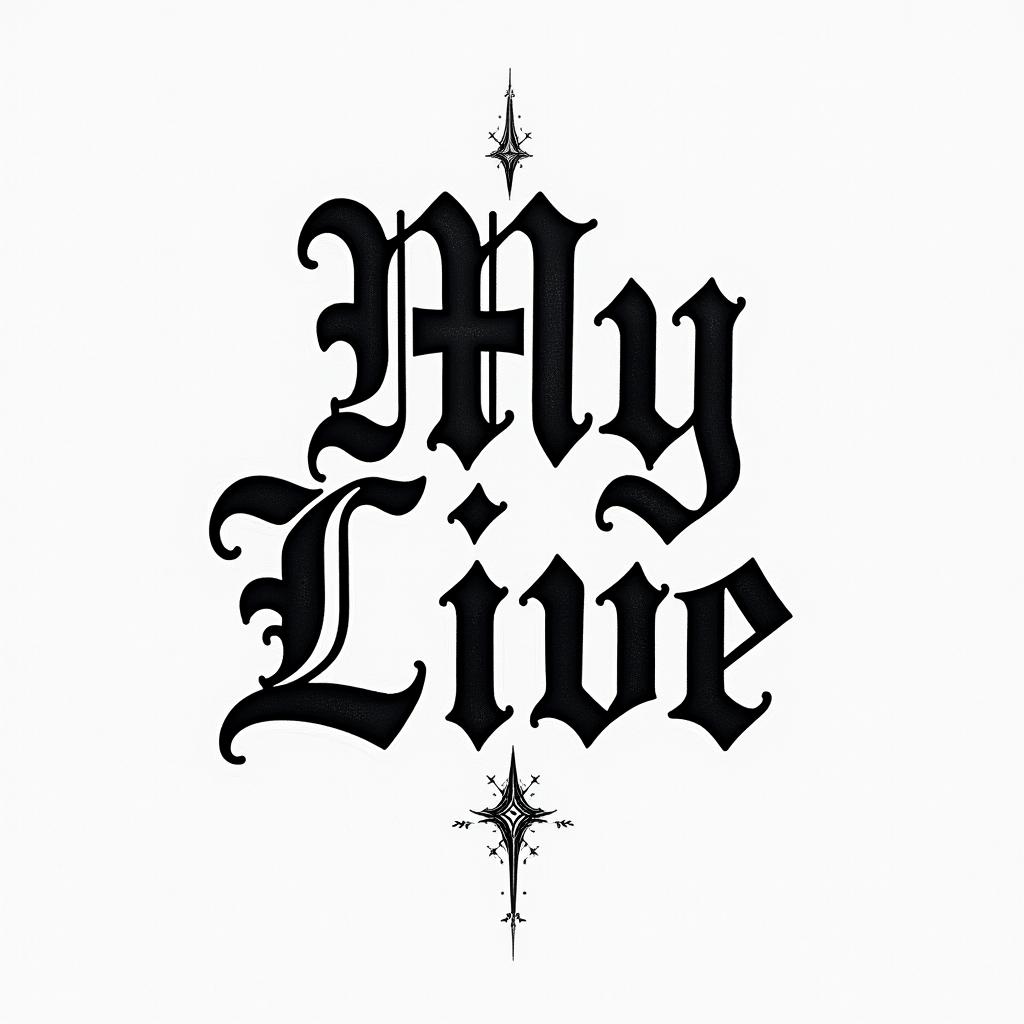 My livetext-based tattoo, gothic font ultra-realistic, perfectly placed, high-quality font design, photo-realistic shading, 8k, high quality, finely detailed typography